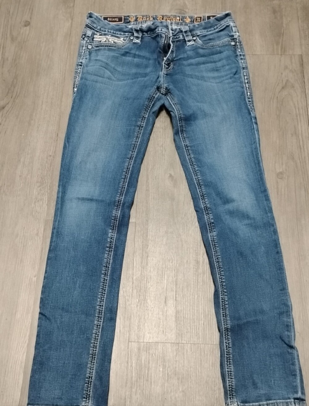 Rock Revival Women's Medium Blue Skinny Jeans with Side Stitching